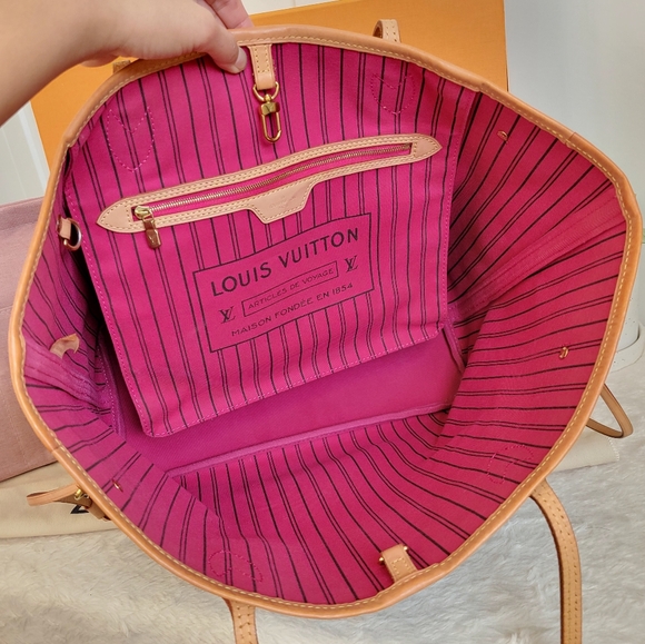 💕CLASSIC Louis Vuitton Neverfull MM Monogram "PEONY/Hot Pink Interior" Tote Bag - Picture 9 of 16